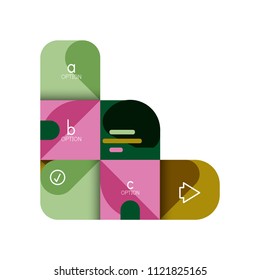 Infographics option and step by step in rounded squares, element of chart, graph, diagram with options, parts, processes. Vector business template for presentation or web info banner