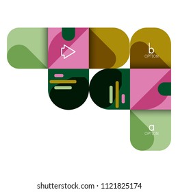 Opción de infografía y paso a paso en cuadrados redondeados, elemento de gráfico, gráfico, diagrama con opciones, partes, procesos. Plantilla de negocio de vectores para banner de presentación o información web