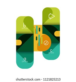 Opción de infografía y paso a paso en cuadrados redondeados, elemento de gráfico, gráfico, diagrama con opciones, partes, procesos. Plantilla de negocio de vectores para banner de presentación o información web
