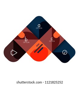 Infographics option and step by step in rounded squares, element of chart, graph, diagram with options, parts, processes. Vector business template for presentation or web info banner