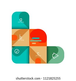 Infographics option and step by step in rounded squares, element of chart, graph, diagram with options, parts, processes. Vector business template for presentation or web info banner