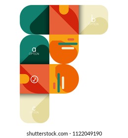 Opción de infografía y paso a paso en cuadrados redondeados, elemento de gráfico, gráfico, diagrama con opciones, partes, procesos. Plantilla de negocio de vectores para banner de presentación o información web