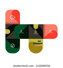 Opción de infografía y paso a paso en cuadrados redondeados, elemento de gráfico, gráfico, diagrama con opciones, partes, procesos. Plantilla de negocio de vectores para banner de presentación o información web