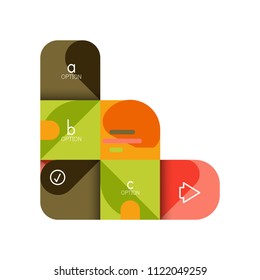 Opción de infografía y paso a paso en cuadrados redondeados, elemento de gráfico, gráfico, diagrama con opciones, partes, procesos. Plantilla de negocio de vectores para banner de presentación o información web