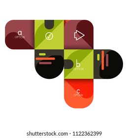 Opción de infografía y paso a paso en cuadrados redondeados, elemento de gráfico, gráfico, diagrama con opciones, partes, procesos. Plantilla de negocio de vectores para banner de presentación o información web