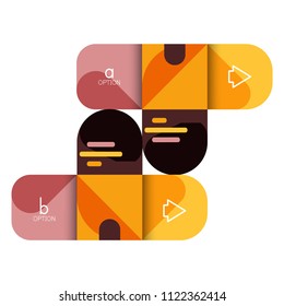 Infografik Option und Schritt für Schritt in abgerundeten Quadraten, Element des Diagramms, Diagramm, Diagramm mit Optionen, Teilen, Prozessen. Vektorgeschäftsvorlage für Präsentation oder Web-Info-Banner