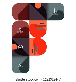 Opción de infografía y paso a paso en cuadrados redondeados, elemento de gráfico, gráfico, diagrama con opciones, partes, procesos. Plantilla de negocio de vectores para banner de presentación o información web
