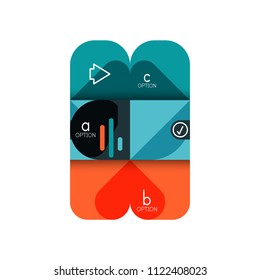 Opción de infografía y paso a paso en cuadrados redondeados, elemento de gráfico, gráfico, diagrama con opciones, partes, procesos. Plantilla de negocio de vectores para banner de presentación o información web