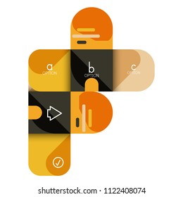 Opción de infografía y paso a paso en cuadrados redondeados, elemento de gráfico, gráfico, diagrama con opciones, partes, procesos. Plantilla de negocio de vectores para banner de presentación o información web