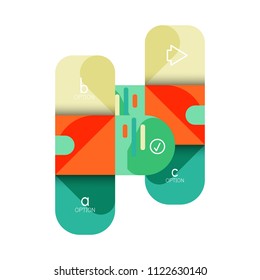 Infografik Option und Schritt für Schritt in abgerundeten Quadraten, Element des Diagramms, Diagramm, Diagramm mit Optionen, Teilen, Prozessen. Vektorgeschäftsvorlage für Präsentation oder Web-Info-Banner
