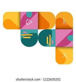 Opción de infografía y paso a paso en cuadrados redondeados, elemento de gráfico, gráfico, diagrama con opciones, partes, procesos. Plantilla de negocio de vectores para banner de presentación o información web