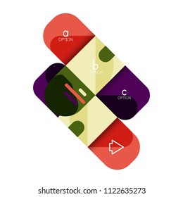 Opción de infografía y paso a paso en cuadrados redondeados, elemento de gráfico, gráfico, diagrama con opciones, partes, procesos. Plantilla de negocio de vectores para banner de presentación o información web