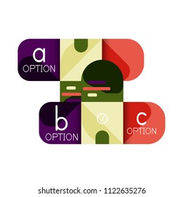 Opción de infografía y paso a paso en cuadrados redondeados, elemento de gráfico, gráfico, diagrama con opciones, partes, procesos. Plantilla de negocio de vectores para banner de presentación o información web