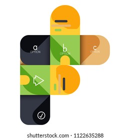 Opción de infografía y paso a paso en cuadrados redondeados, elemento de gráfico, gráfico, diagrama con opciones, partes, procesos. Plantilla de negocio de vectores para banner de presentación o información web