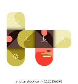 Infografik Option und Schritt für Schritt in abgerundeten Quadraten, Element des Diagramms, Diagramm, Diagramm mit Optionen, Teilen, Prozessen. Vektorgeschäftsvorlage für Präsentation oder Web-Info-Banner