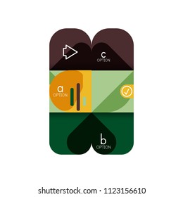 Infografik Option und Schritt für Schritt in abgerundeten Quadraten, Element des Diagramms, Diagramm, Diagramm mit Optionen, Teilen, Prozessen. Vektorgeschäftsvorlage für Präsentation oder Web-Info-Banner