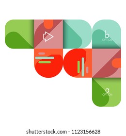 Infografik Option und Schritt für Schritt in abgerundeten Quadraten, Element des Diagramms, Diagramm, Diagramm mit Optionen, Teilen, Prozessen. Vektorgeschäftsvorlage für Präsentation oder Web-Info-Banner