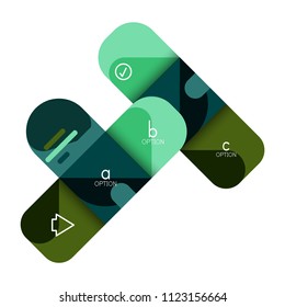 Infografik Option und Schritt für Schritt in abgerundeten Quadraten, Element des Diagramms, Diagramm, Diagramm mit Optionen, Teilen, Prozessen. Vektorgeschäftsvorlage für Präsentation oder Web-Info-Banner