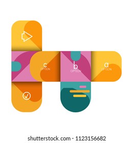 Opción de infografía y paso a paso en cuadrados redondeados, elemento de gráfico, gráfico, diagrama con opciones, partes, procesos. Plantilla de negocio de vectores para banner de presentación o información web