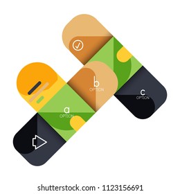 Opción de infografía y paso a paso en cuadrados redondeados, elemento de gráfico, gráfico, diagrama con opciones, partes, procesos. Plantilla de negocio de vectores para banner de presentación o información web