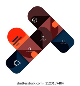 Opción de infografía y paso a paso en cuadrados redondeados, elemento de gráfico, gráfico, diagrama con opciones, partes, procesos. Plantilla de negocio de vectores para banner de presentación o información web