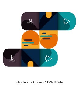 Opción de infografía y paso a paso en cuadrados redondeados, elemento de gráfico, gráfico, diagrama con opciones, partes, procesos. Plantilla de negocio de vectores para banner de presentación o información web