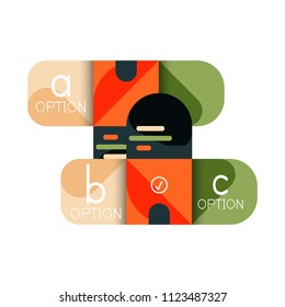 Opción de infografía y paso a paso en cuadrados redondeados, elemento de gráfico, gráfico, diagrama con opciones, partes, procesos. Plantilla de negocio de vectores para banner de presentación o información web