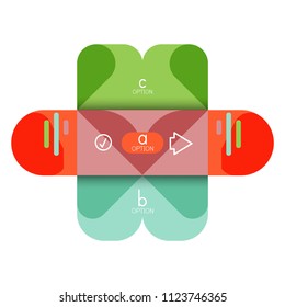 Opción de infografía y paso a paso en cuadrados redondeados, elemento de gráfico, gráfico, diagrama con opciones, partes, procesos. Plantilla de negocio de vectores para banner de presentación o información web