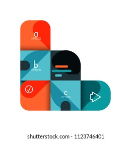 Infographics option and step by step in rounded squares, element of chart, graph, diagram with options, parts, processes. Vector business template for presentation or web info banner