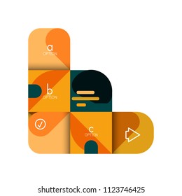Infographics option and step by step in rounded squares, element of chart, graph, diagram with options, parts, processes. Vector business template for presentation or web info banner
