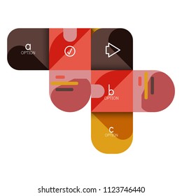 Infografik Option und Schritt für Schritt in abgerundeten Quadraten, Element des Diagramms, Diagramm, Diagramm mit Optionen, Teilen, Prozessen. Vektorgeschäftsvorlage für Präsentation oder Web-Info-Banner