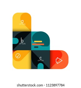 Infographics option and step by step in rounded squares, element of chart, graph, diagram with options, parts, processes. Vector business template for presentation or web info banner