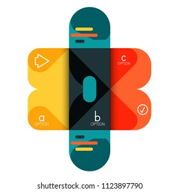 Infografik Option und Schritt für Schritt in abgerundeten Quadraten, Element des Diagramms, Diagramm, Diagramm mit Optionen, Teilen, Prozessen. Vektorgeschäftsvorlage für Präsentation oder Web-Info-Banner