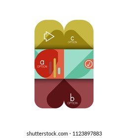 Opción de infografía y paso a paso en cuadrados redondeados, elemento de gráfico, gráfico, diagrama con opciones, partes, procesos. Plantilla de negocio de vectores para banner de presentación o información web