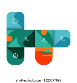 Opción de infografía y paso a paso en cuadrados redondeados, elemento de gráfico, gráfico, diagrama con opciones, partes, procesos. Plantilla de negocio de vectores para banner de presentación o información web