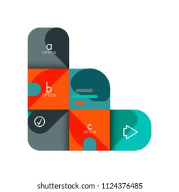 Infographics option and step by step in rounded squares, element of chart, graph, diagram with options, parts, processes. Vector business template for presentation or web info banner