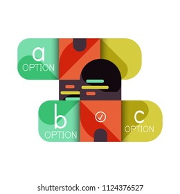 Infografik Option und Schritt für Schritt in abgerundeten Quadraten, Element des Diagramms, Diagramm, Diagramm mit Optionen, Teilen, Prozessen. Vektorgeschäftsvorlage für Präsentation oder Web-Info-Banner