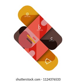 Infografik Option und Schritt für Schritt in abgerundeten Quadraten, Element des Diagramms, Diagramm, Diagramm mit Optionen, Teilen, Prozessen. Vektorgeschäftsvorlage für Präsentation oder Web-Info-Banner