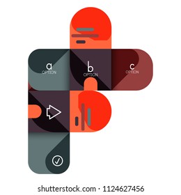 Opción de infografía y paso a paso en cuadrados redondeados, elemento de gráfico, gráfico, diagrama con opciones, partes, procesos. Plantilla de negocio de vectores para banner de presentación o información web