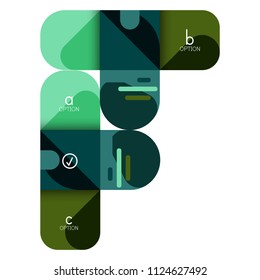 Opción de infografía y paso a paso en cuadrados redondeados, elemento de gráfico, gráfico, diagrama con opciones, partes, procesos. Plantilla de negocio de vectores para banner de presentación o información web