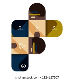 Opción de infografía y paso a paso en cuadrados redondeados, elemento de gráfico, gráfico, diagrama con opciones, partes, procesos. Plantilla de negocio de vectores para banner de presentación o información web