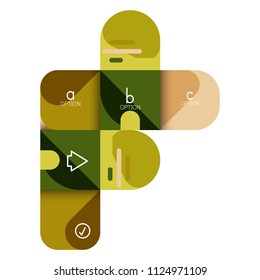 Infografik Option und Schritt für Schritt in abgerundeten Quadraten, Element des Diagramms, Diagramm, Diagramm mit Optionen, Teilen, Prozessen. Vektorgeschäftsvorlage für Präsentation oder Web-Info-Banner