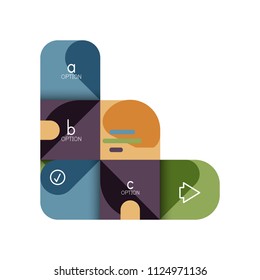 Infographics option and step by step in rounded squares, element of chart, graph, diagram with options, parts, processes. Vector business template for presentation or web info banner
