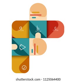 Opción de infografía y paso a paso en cuadrados redondeados, elemento de gráfico, gráfico, diagrama con opciones, partes, procesos. Plantilla de negocio de vectores para banner de presentación o información web