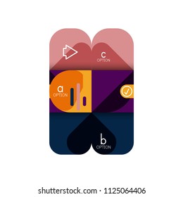 Infografik Option und Schritt für Schritt in abgerundeten Quadraten, Element des Diagramms, Diagramm, Diagramm mit Optionen, Teilen, Prozessen. Vektorgeschäftsvorlage für Präsentation oder Web-Info-Banner