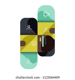 Opción de infografía y paso a paso en cuadrados redondeados, elemento de gráfico, gráfico, diagrama con opciones, partes, procesos. Plantilla de negocio de vectores para banner de presentación o información web
