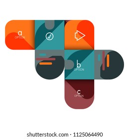 Opción de infografía y paso a paso en cuadrados redondeados, elemento de gráfico, gráfico, diagrama con opciones, partes, procesos. Plantilla de negocio de vectores para banner de presentación o información web