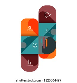Opción de infografía y paso a paso en cuadrados redondeados, elemento de gráfico, gráfico, diagrama con opciones, partes, procesos. Plantilla de negocio de vectores para banner de presentación o información web