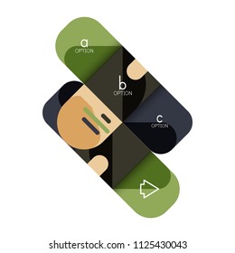 Opción de infografía y paso a paso en cuadrados redondeados, elemento de gráfico, gráfico, diagrama con opciones, partes, procesos. Plantilla de negocio de vectores para banner de presentación o información web