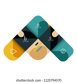 Opción de infografía y paso a paso en cuadrados redondeados, elemento de gráfico, gráfico, diagrama con opciones, partes, procesos. Plantilla de negocio de vectores para banner de presentación o información web
